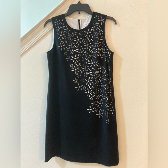 Calvin Klein Black Sheath Dress with Laser Cut Floral Pattern Size 6 - Picture 5 of 9